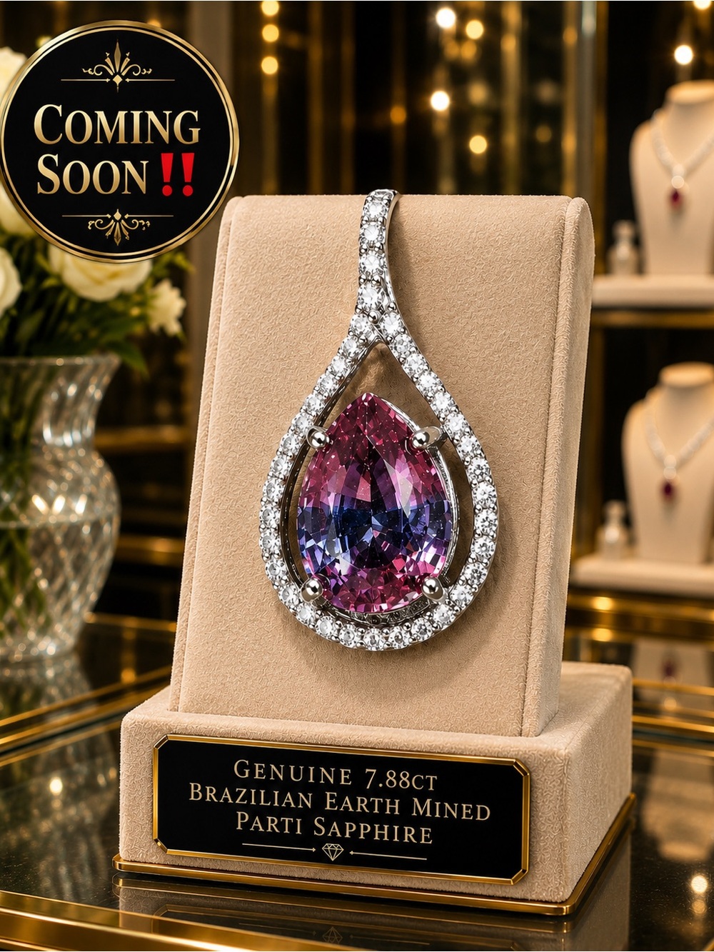 8ct Parti-Sapphire 14k white Gold over 925 silver. Bi-Color blue Purple pink